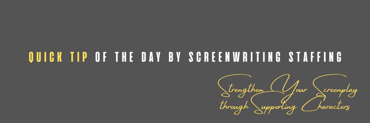 ScreenwritingSU's tweet image. QUCK TIP OF THE DAY BY #SCREENWRITING STAFFING

 &quot;Strengthen Your Screenplay Through Supporting Characters&quot;

Read here: mailchi.mp/screenwritings…

#scriptchat #screenwritingstaffing #screenwritingtips #screenwritingadvice #screenplays #prewga #wgastaffingboost #indiefilm #film