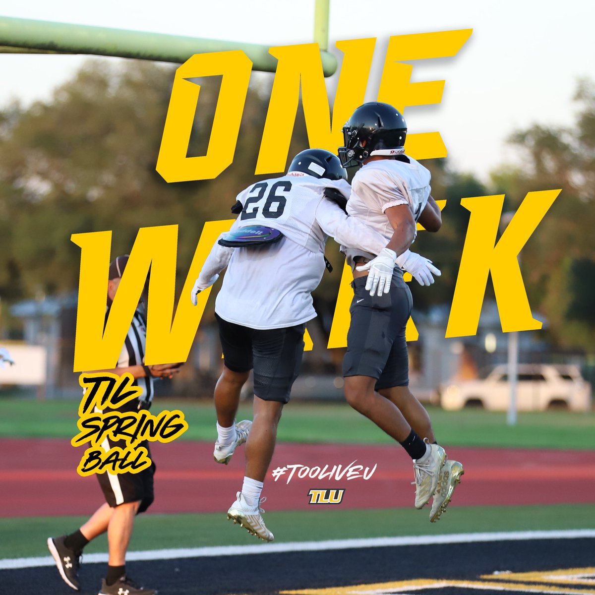 TLU_Football's tweet photo. One more week until we’re back on the turf 🏈 

#TooLiveU | #PupsUp https://t.co/PhS47j5agC
