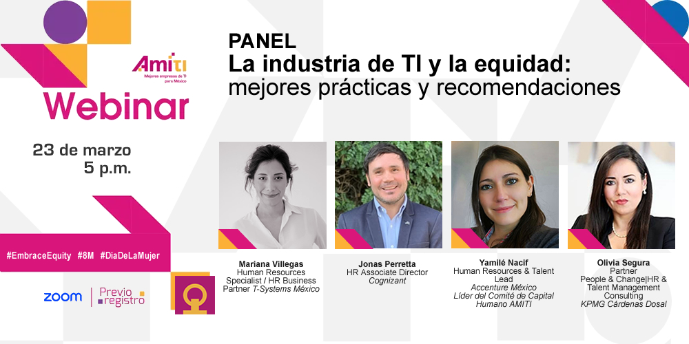 "La Industria de TI y la equidad". Registro buff.ly/41CeASn 🗓️23 marzo | 5 pm. No te pierdas este panel donde compartiremos las mejores prácticas y recomendaciones para lograr equidad de género y cómo la tecnología nos ayuda.