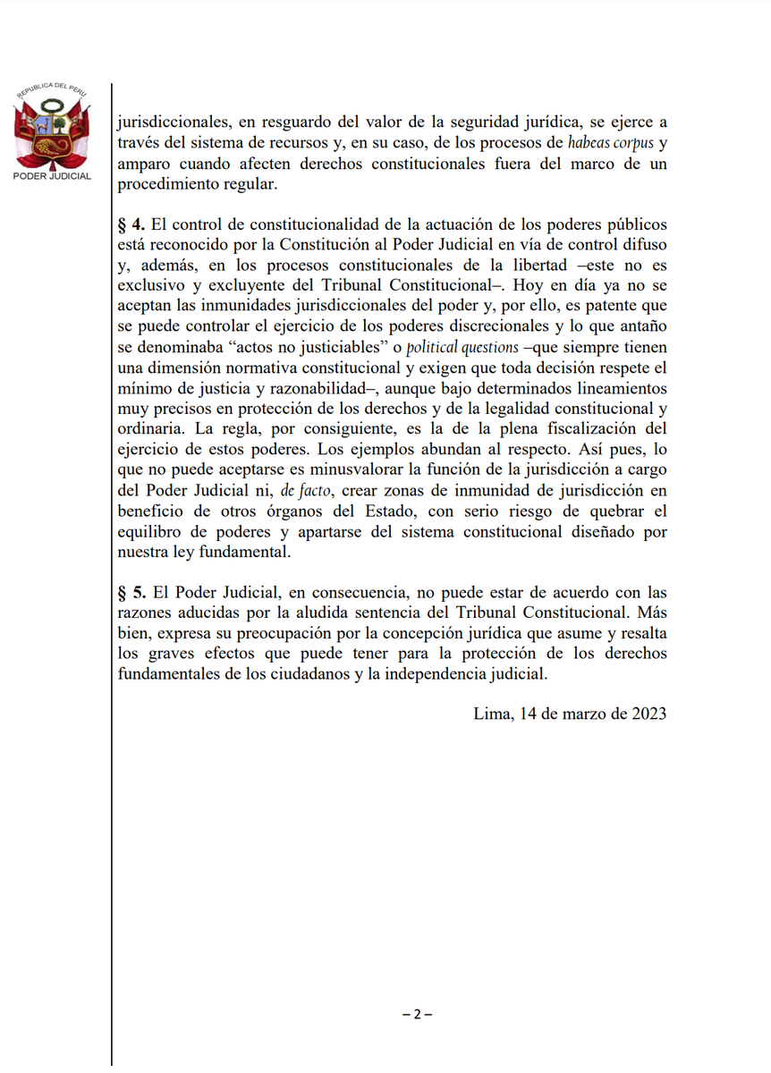 Poder_Judicial_'s tweet photo. 📌#LoÚltimo. Poder Judicial: Sala Plena de la Corte Suprema de Justicia de la República, por mayoría, expresa desacuerdo y preocupación respecto de la sentencia del Tribunal Constitucional en relación con resoluciones expedidas por órganos jurisdiccionales. https://t.co/lQtazhbx3U