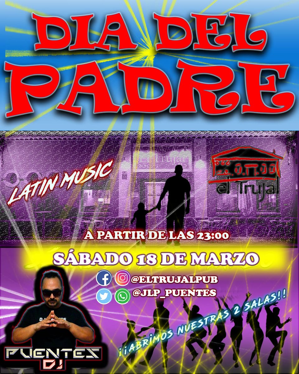 ELTRUJAL's tweet photo. 🔥 DÍA DEL PADRE🔥

Ven a celebrar esta fecha tan señalada con nosotros.

📅Sábado 18 de Marzo
⏲️Desde las 23:00 Discoteca 
Ambiente de tardeo
🕺Abrimos nuestras dos salas

#pubtrujal
#diadelpadre
#lapuertadesegura https://t.co/P9k6ogtMwb