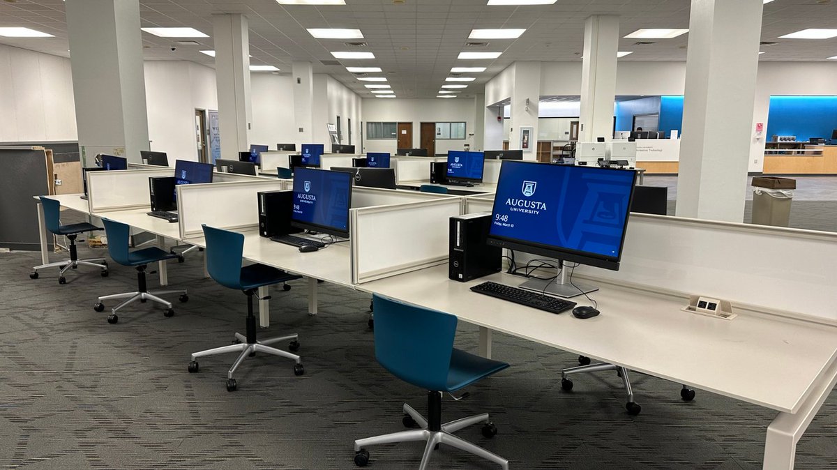 AUG_Libraries's tweet photo. Now that the library renovation is mostly complete, the computer lab at the Greenblatt Library is now back on the first floor in its new location! IT help is onsite Mondays-Thursdays 7:30am-8pm, and Fridays 7:30am-5pm.  #aulibraries https://t.co/6nCBmSdQ7j