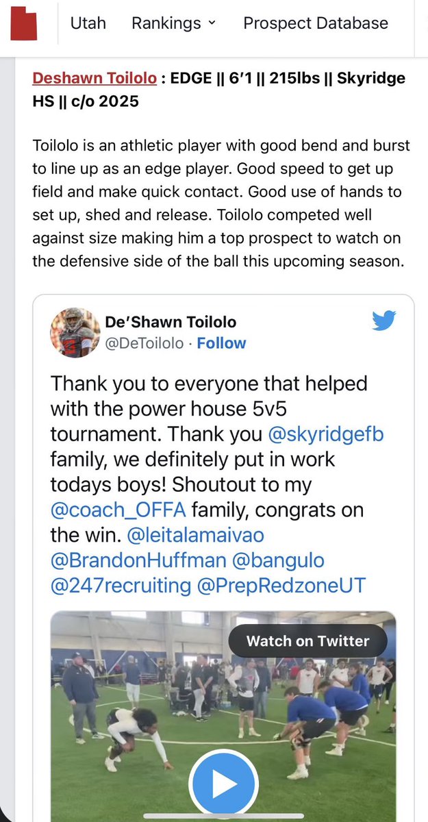 DeToilolo's tweet photo. If it wasn’t for the man above and a strong support team behind me. I wouldn’t be where I’m at right now. But, where I’m currently at is still far from where I want to be. 🙏 thank you @PrepRedzoneUT. @skyridgefb @leitalamaivao @coach_OFFA @bangulo @BrandonHuffman @coachjhemm https://t.co/wWVcwylZFm