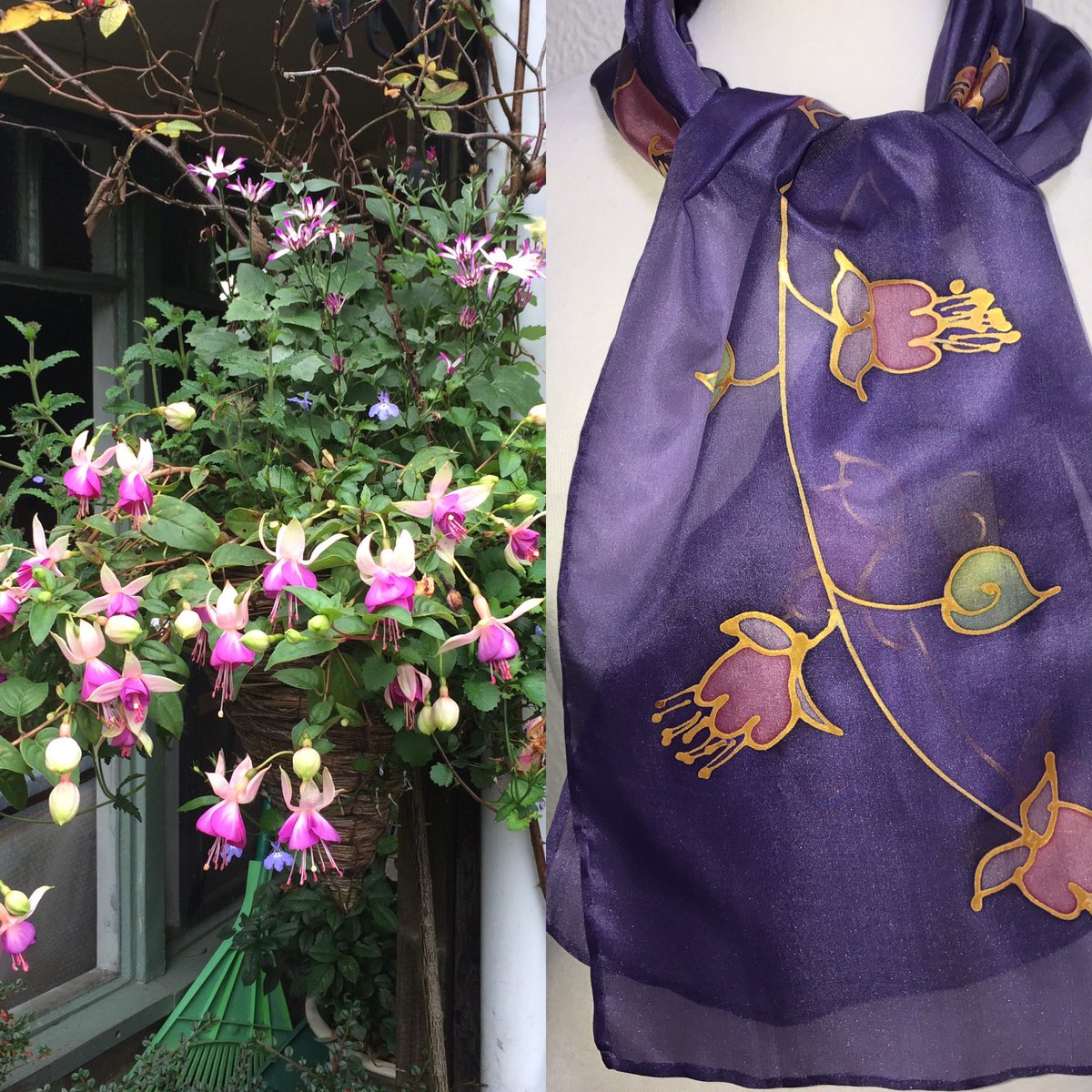 DesignerSilkArt's tweet image. #fromideatoproduct #marchmeetthemaker  where do the ideas come from?  Many of my floral designs have their origins in my own garden, other sources of inspiration are the surrounding area, my own interests - arty of course, and clients commissions.  #fucsia #silkscarf