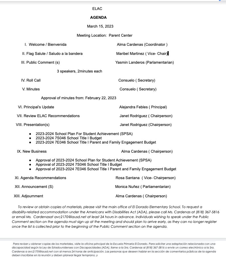 <a href="/ElDoradoBears/">El Dorado Avenue Elementary</a> SSC and ELAC meetings today, March 15. Hope to see you there! <a href="/Kelly4LASchools/">Kelly Gonez, LAUSD</a> <a href="/LASchools/">Los Angeles Unified</a> <a href="/LASchoolsNorth/">LAUSD Region North</a> <a href="/SFS_COS/">SanFernando.Sylmar.COS</a>