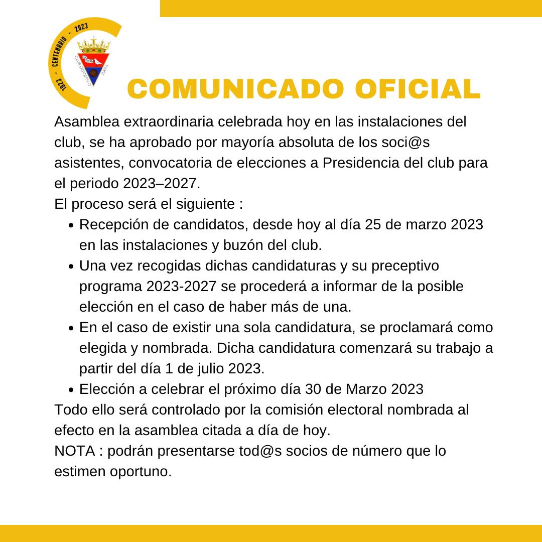 Elecciones a Presidencia del Club para el periodo 2023-2027