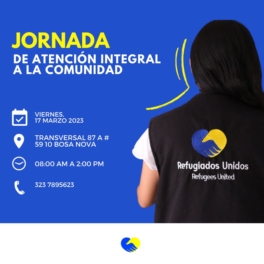Te invitamos este viernes 17 de marzo a nuestra jornada de atención integral a la comunidad. Donde estaremos tocando temas relacionados con:

• Actividad Lúdica - Pedagógica.
• Taller de Nutrición.
• Taller Psicosocial.
• Tamizaje.
• Taller de Empoderamiento Legal.