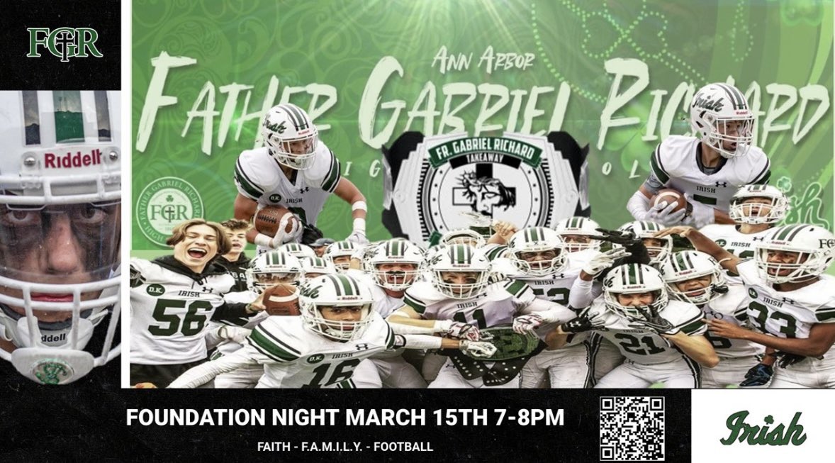 FGRathletics's tweet photo. FGR Football hosts their annual #FoundationNight tonight. We welcome the incoming freshman and the class of 2027! Go Irish! ☘️ @FGR_Football @Coach__Robinson https://t.co/mAbVeQBz2a
