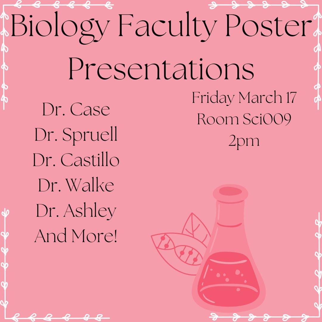 This Friday come and see the biology faculty show off some amazing posters that they have worked on, in room Sci 009 at 2pm!