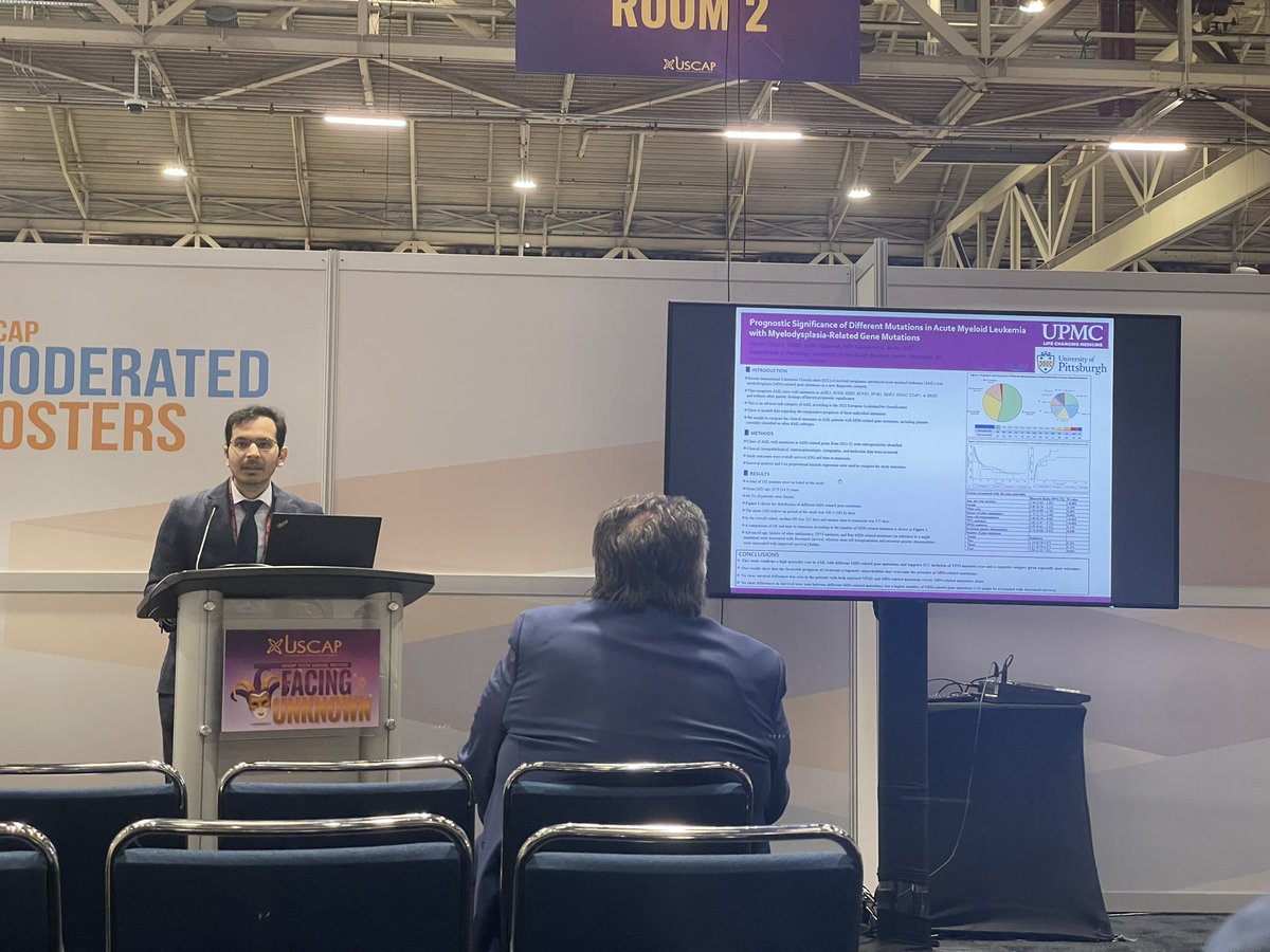 #USCAP2023 Moderated posters:  our hemepath fellow Dr. Saurav Chopra presenting his study “Prognostic significance of different mutations in AML with myelodysplasia-related gene mutations”