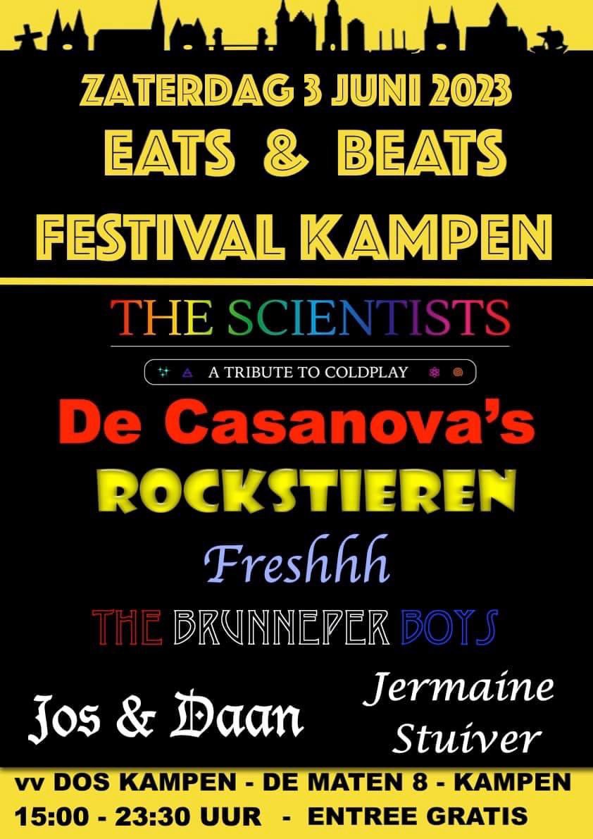 STEUN EATS &amp; BEATS FESTIVAL KAMPEN!
 Zonder steun van sponsors kan het gratis toegankelijk Eats &amp; Beats Festival niet bestaan. 
We hebben sponsor pakketten:
Podium Sponsor
Band / Artiest Sponsor
Ben jij of ken jij een sponsor? 
Mail naar supportersvereniging@doskampen.nl