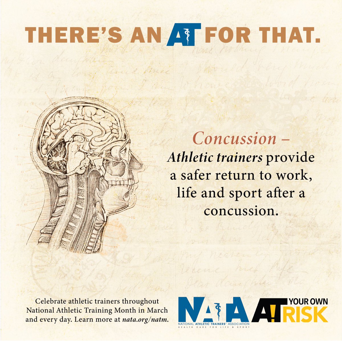 There’s an AT for… concussion. Athletic trainers provide a safer return to work, life and sport after a concussion. #NATM2023 #TheresAnATForThat #AT4ALL #AT4Me #HealthCareHeroes #ASaferApproach