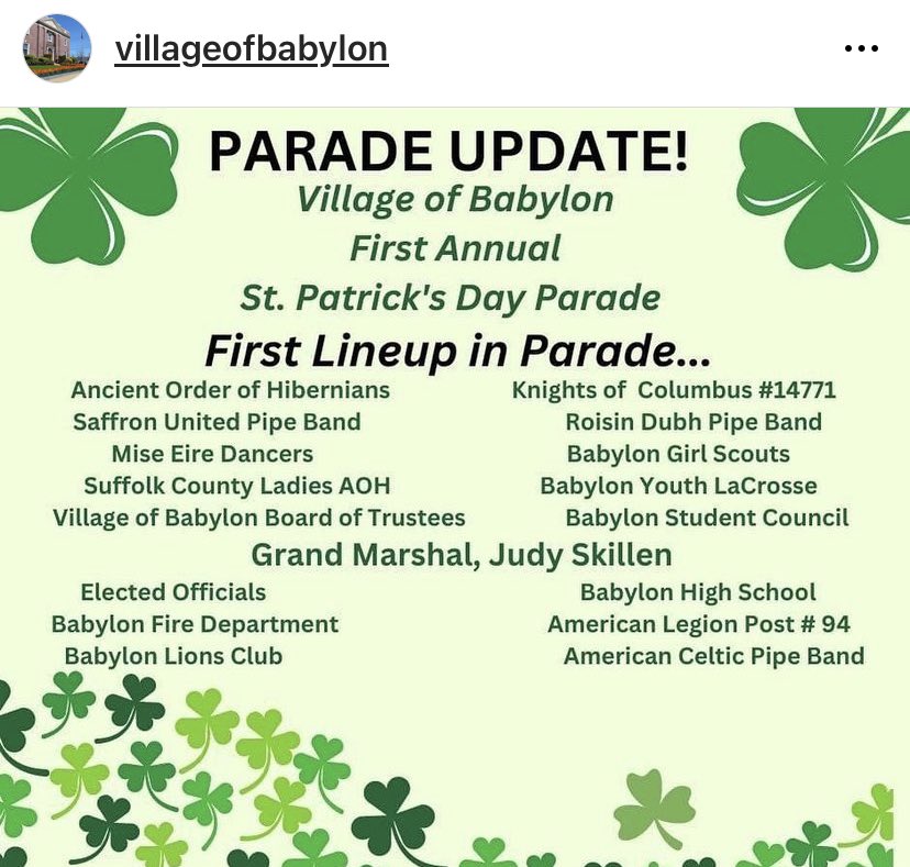 americanceltic's tweet photo. #ACPB is happy to be marching in Babylon’s Inaugral St Pats Parade… see you on Sunday https://t.co/kwaJrE1Usz