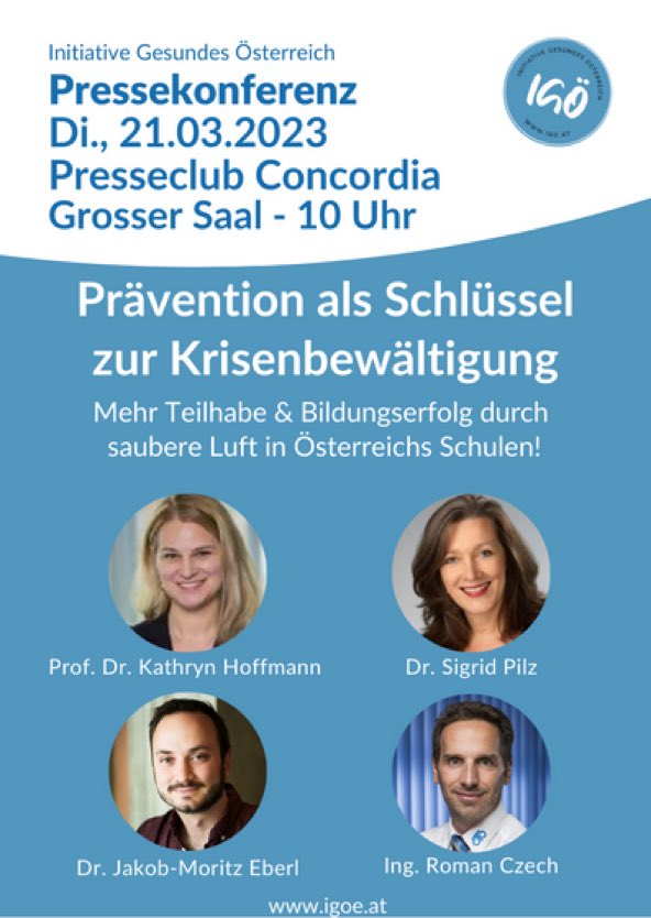 Einladung zur Pressekonferenz am Di., 21. März: Wir fordern saubere Luft in allen Kindergärten, Schulen & pädagogischen Räumen! Ein hochkarätiges Podium erklärt, warum hervorragende Luftqualität so wichtig für das Gemeinwohl ist -& wie das technisch möglich ist. Gerne RT!