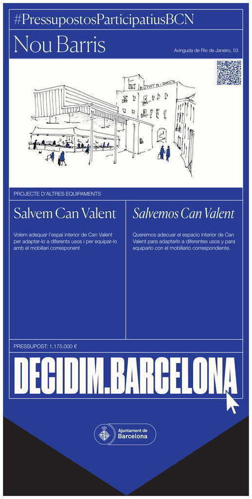 MiquelRoman's tweet photo. Volen "ADEQUAR L'ESPAI INTERIOR DE #CanValent", que "un cop s'hagi consolidat l'edifici de Can Valent, se n’adeqüi l'interior per adaptar-lo a diferents usos i per equipar-lo amb el mobiliari corresponent".
💪I la seva proposta es aprovada per les veïnes i veïns de #NouBarris https://t.co/n5Ef531V9q