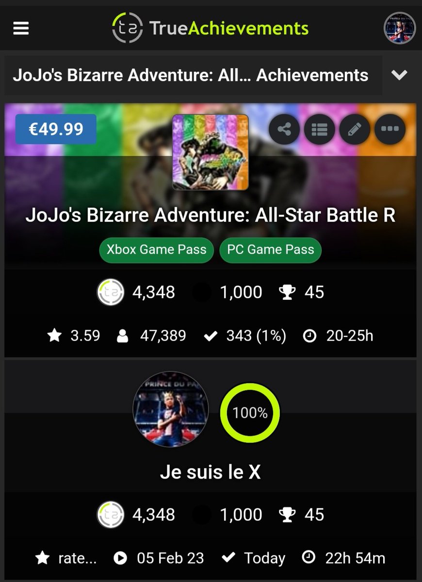 Je_suis_le_X's tweet photo. 1000G
100%
343e / 47389 Players
π
#JoJosBizarreAdventure #jasbr #XboxGamePass #xbox #XboxSeriesX #trueachievements
#BandaiNamco #PS5 https://t.co/43v9tPEZMB