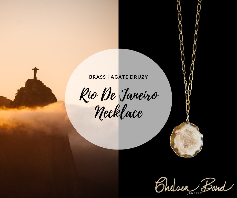 ChelseaBondGirl's tweet photo. Where the sun shines, the samba beats, and every sunset paints the sky in shades of gold. Hello, #RioDeJaneiro, this one's for you. 🇧🇷

Handcrafted with a one-of-a-kind #druzy pendant and a brass chain.

Available in:
✨ Brown
✨ Turquoise
✨ Gray

Shop ⤵️
https://t.co/5RsdB6AVEd https://t.co/xF9cHo5DZH