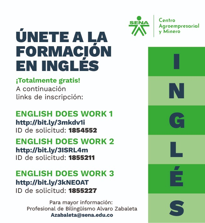 SENAenBolivar's tweet photo. ⁉️¿Quieres aprender inglés? El Centro Agroempresarial en #Bolivar💚te brinda la oportunidad de hablar está segunda lengua🔤con los cursos complementarios en los niveles 1 en: https://t.co/jlRkdlN7jW 2 en: https://t.co/zXDQVriS3P y 3 en: https://t.co/V7H5kVjLDo ¡Inscríbete! https://t.co/4vq1XMDGy0