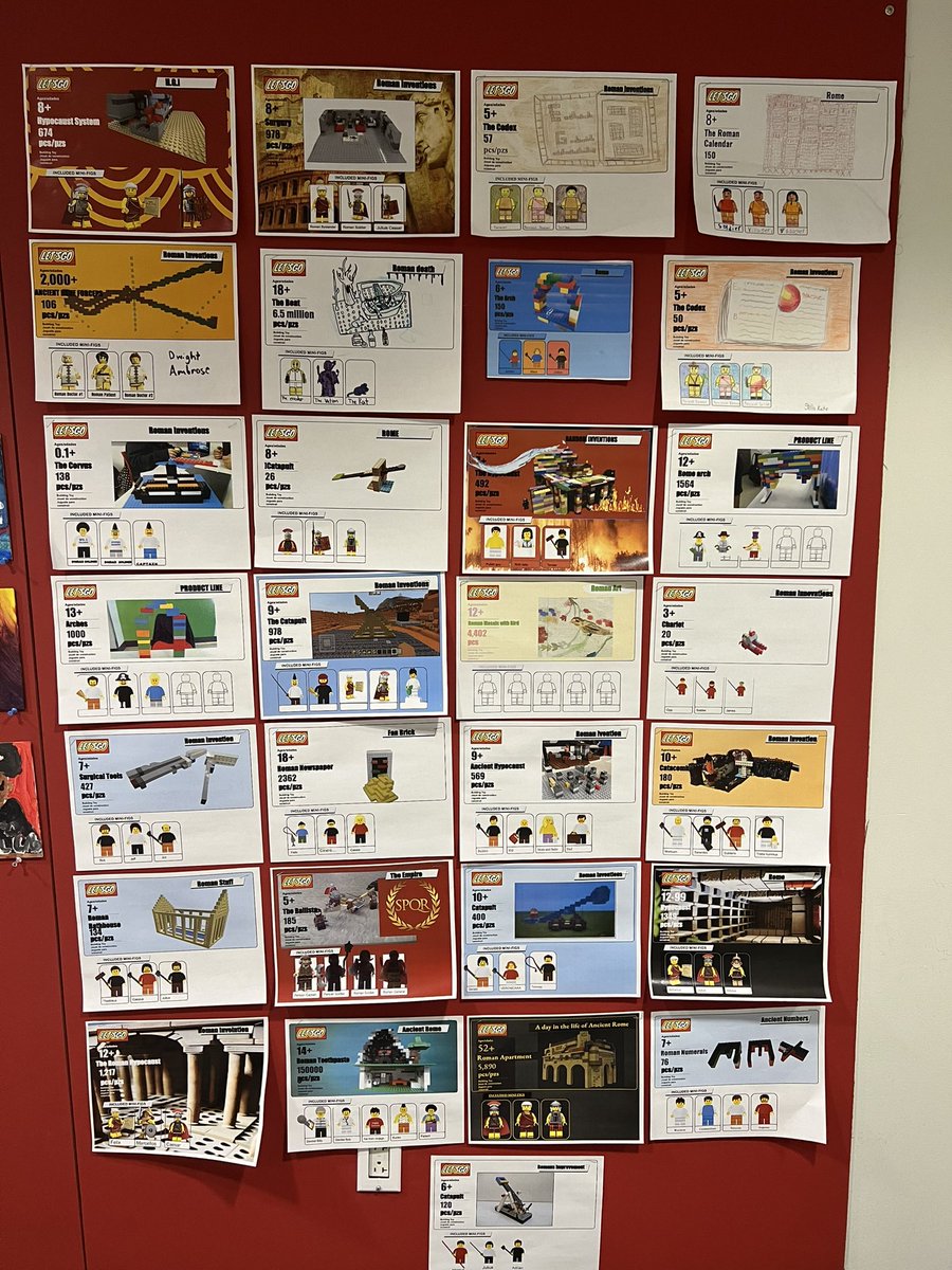 Put up some of the finished #emc2learning brick builder products. Students used @LEGO_Group bricks, @Minecraft, their drawing abilities, and even some AI to create their artworks!