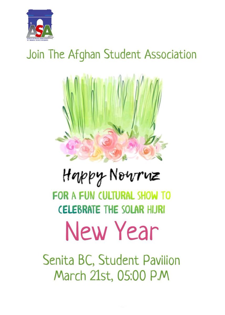 ASAatASU_'s tweet photo. Join us in celebrating Nowruz!

Nowruz, meaning "new day", is an ancestral festivity marking the first day of spring and the renewal of nature. It includes rituals, ceremonies, and cultural events, as well as the enjoyment of a special meal with loved ones. https://t.co/nIdqyERr9f