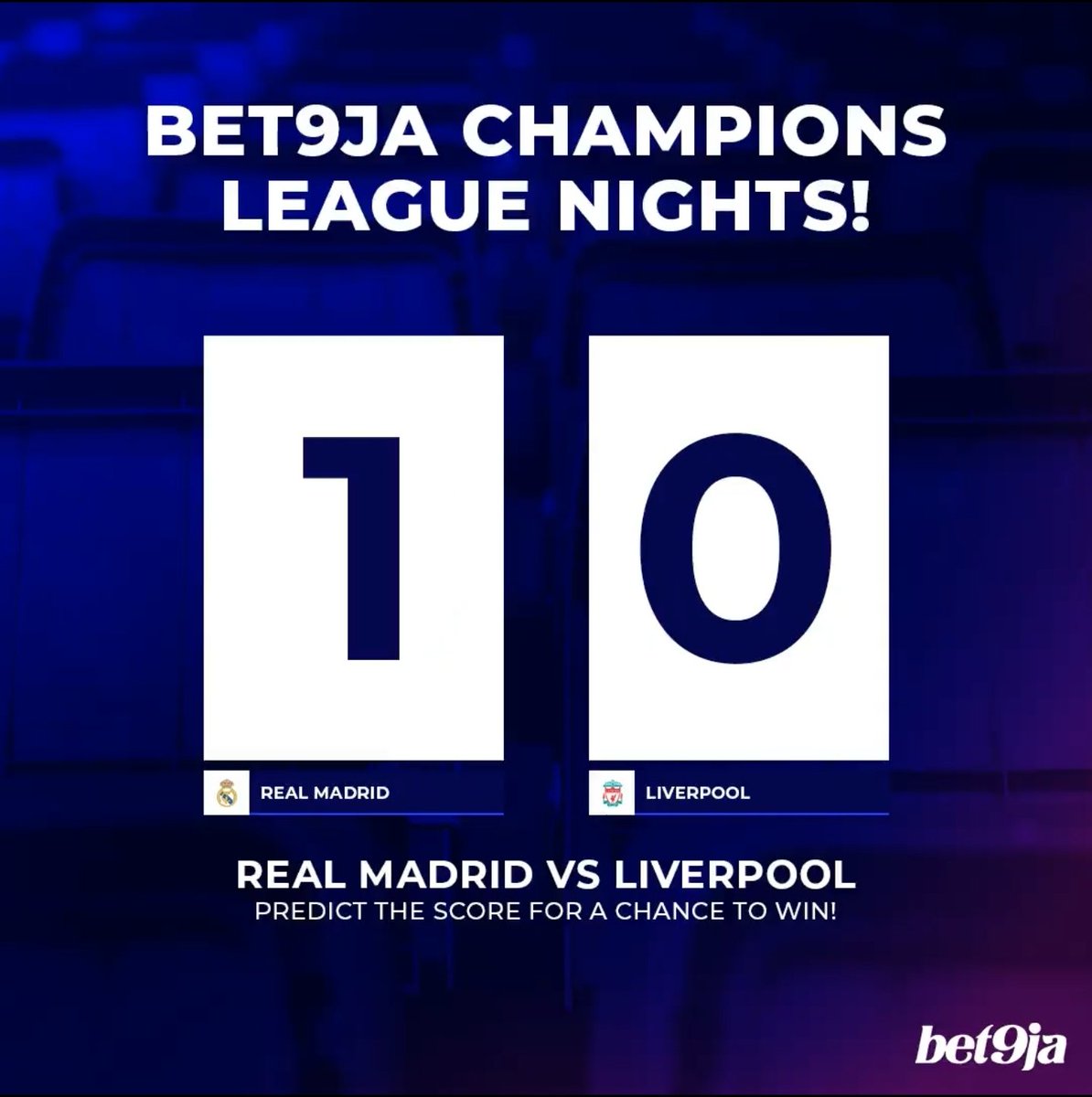 micdav126's tweet photo. @Bet9jaOfficial Here you go!!!

1 - 0
Real madrid wins 

Bet ID: 3353445 https://t.co/yCzV09IXXc