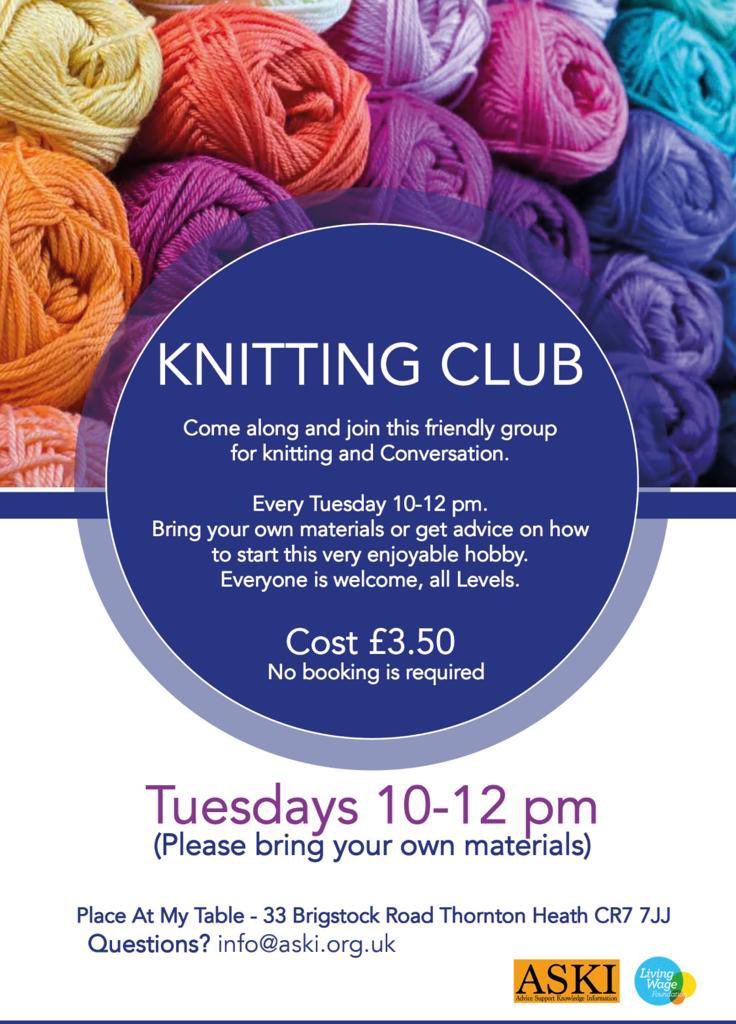 Are you looking to learn a new skill whilst socialising? Maybe you just want to improve your knitting/crochet technique. Why not come along to our friendly knitting class. See for details in poster. #aski #knitting #crochet #thorntonheath #croydon #charity #tacklingloneliness
