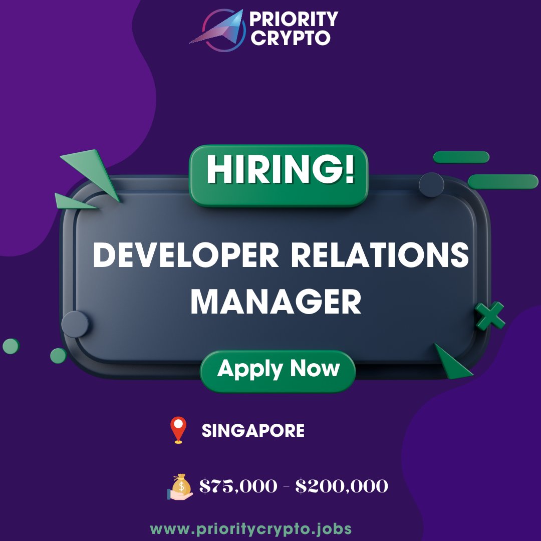 PriorityCrypto's tweet image. 🔊HIRING NOW🔊

💼 Job: Developer Relations
🏢 Sector: Web3 
📍 Location: Singapore 
💸 Salary: $75,000 - $200,000

👇 Apply now
prioritycrypto.jobs/jobs/developer…

#HiringAlert #web3jobs #blockchainjob  #cryptojobs #developer #Coding