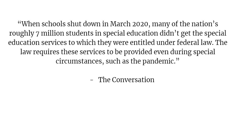 westminstertec's tweet photo. Here is how parents can help their children catch up on special education that might not have been provided during the pandemic. Check out the Conversation's article linked below! 
https://t.co/YO2Qg5b60H 

#specialeducation #westminstertech #education https://t.co/O5jjXhxXSX