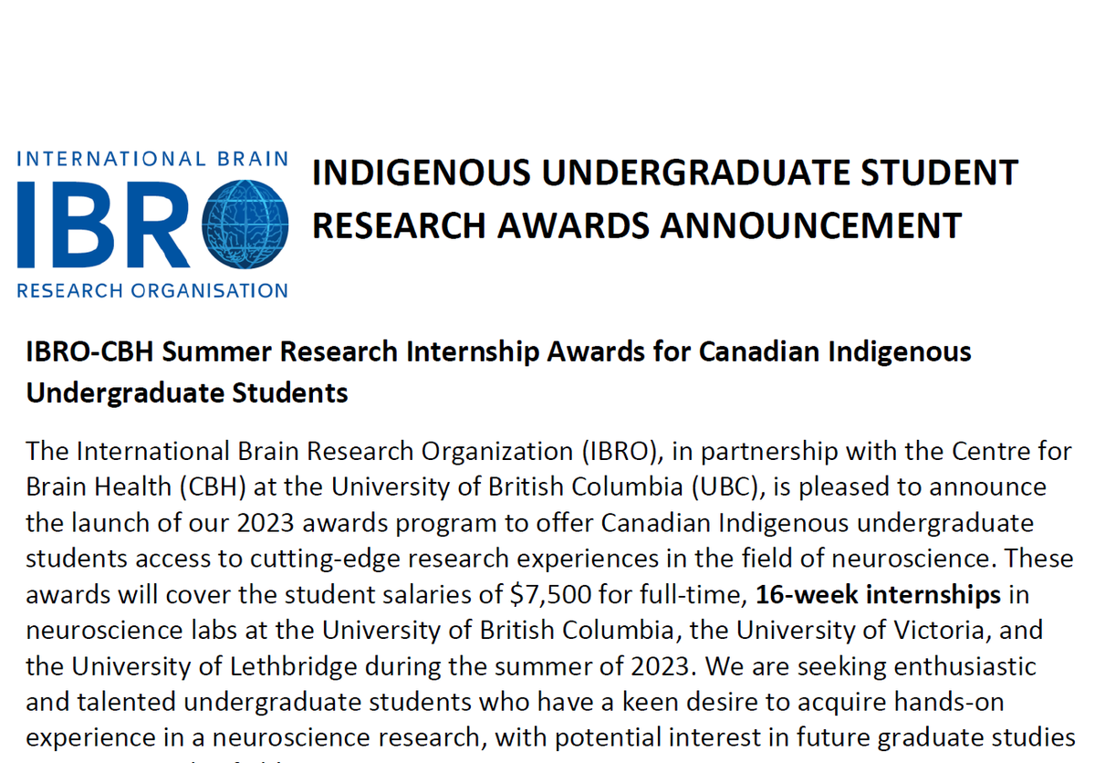 Another good opportunity for Indigenous students! For more information follow the link bcchr.ca/sites/default/…