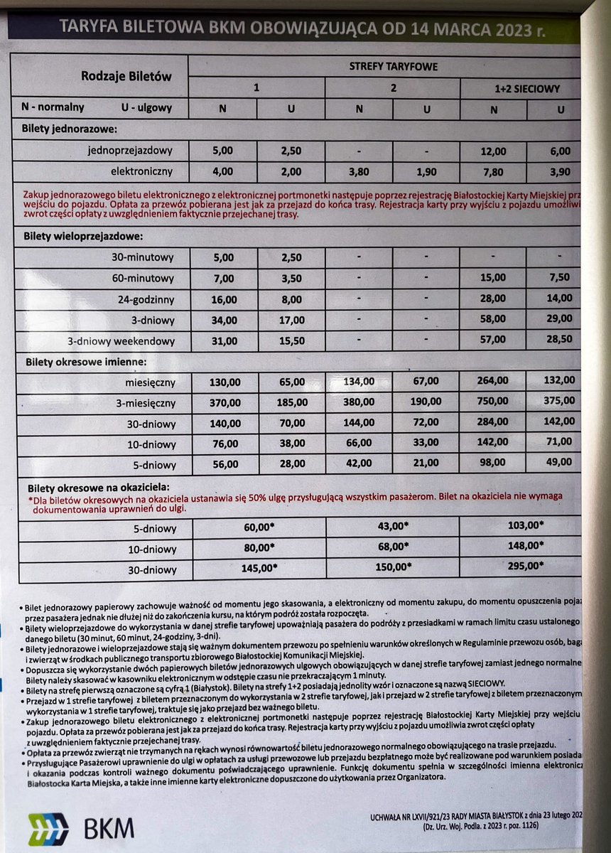 _dariadobosz's tweet image. 750zł za 3-miesięczny bilet komunikacji miejskiej? 
To możliwe w Białymstoku,gdzie już od 14 marca obowiązuje nowy cennik.

#Inflacja jest nieunikniona, ale taki wyzysk z pasażerów nigdy nie zachęci do korzystania ze #zbiorkom i bycia eko. Dla porównania cennik ZTM w Warszawie.