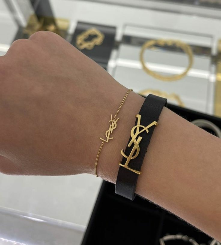 YVES SAINT LAURENT Bracelet Bangle YSL Gold Black Logo Gift CUTE Circle F/S  | eBay