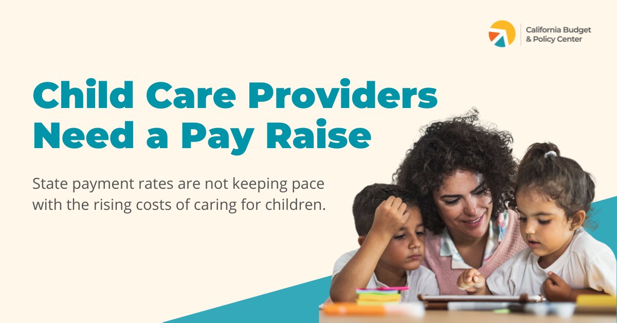 CalBudgetCenter's tweet photo. NEW: California’s Child Care Providers Need a Substantial Pay Raise 

Despite providers’ critical role in assisting families, state leaders have failed to adequately increase provider payment rates in recent years.

⚡ More from @esaucedo9: https://t.co/CmNqvXf8Z7 https://t.co/RQLcICHwR3