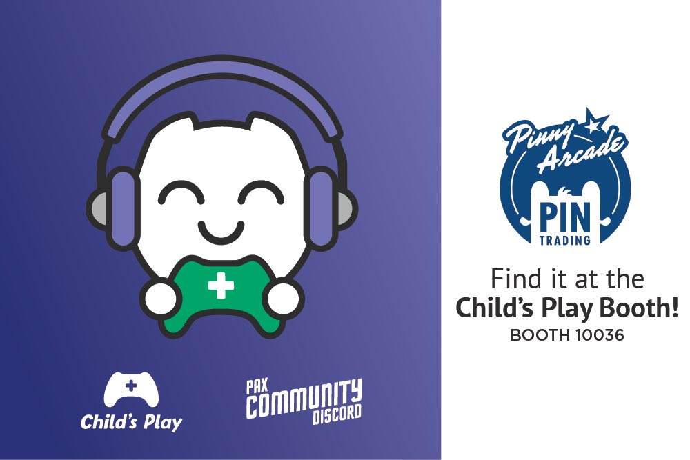 PAXDiscord's tweet photo. We're so excited to announce that we've collaborated with @CPCharity to debut our first-ever @pinny_arcade pin!

You can grab one next week during #PAXEast at the Child's Play booth! Not only will you snag a snazzy new pin, but you'll also be helping sick children worldwide! https://t.co/gpBMOiH0Hx