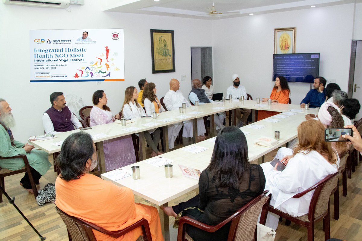 C20EG's tweet photo. #C20 NGO Meet for WG on Integrated Holistic Health was conducted by C20 Chair Mata Amritanandamayi Math on 12th March at International Yoga Festival, Parmarth Niketan, Rishikesh. 

Prominent panellists from USA, Europe and China joined in to discuss pressing issues. https://t.co/V422vtoQKk