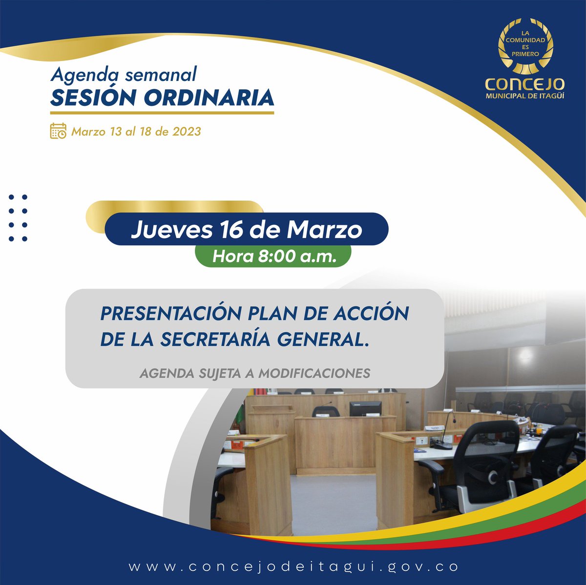👉🏽 Mañana jueves 16 de marzo, tendremos la presentación del plan de acción de la Secretaría General. 

📍Los esperamos en nuestro live de
🎥 Facebook: facebook.com/ConcejoDeItagu…
🎥 YouTube: youtube.com/@ConcejoDeItag…