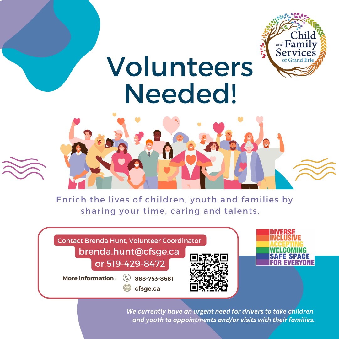 CFSGrandErie's tweet photo. Calling all #volunteers! We have an urgent need for volunteers across #Brantford / #BrantCounty / #Haldimand / #Norfolk / #MississaugasoftheCredit. Learn more at https://t.co/8Yw10urRQN or call 519-429-8472 (Toll Free 1-888-753-8681) &amp; ask to speak with a Volunteer Coordinator. https://t.co/MVoCVCEUD3