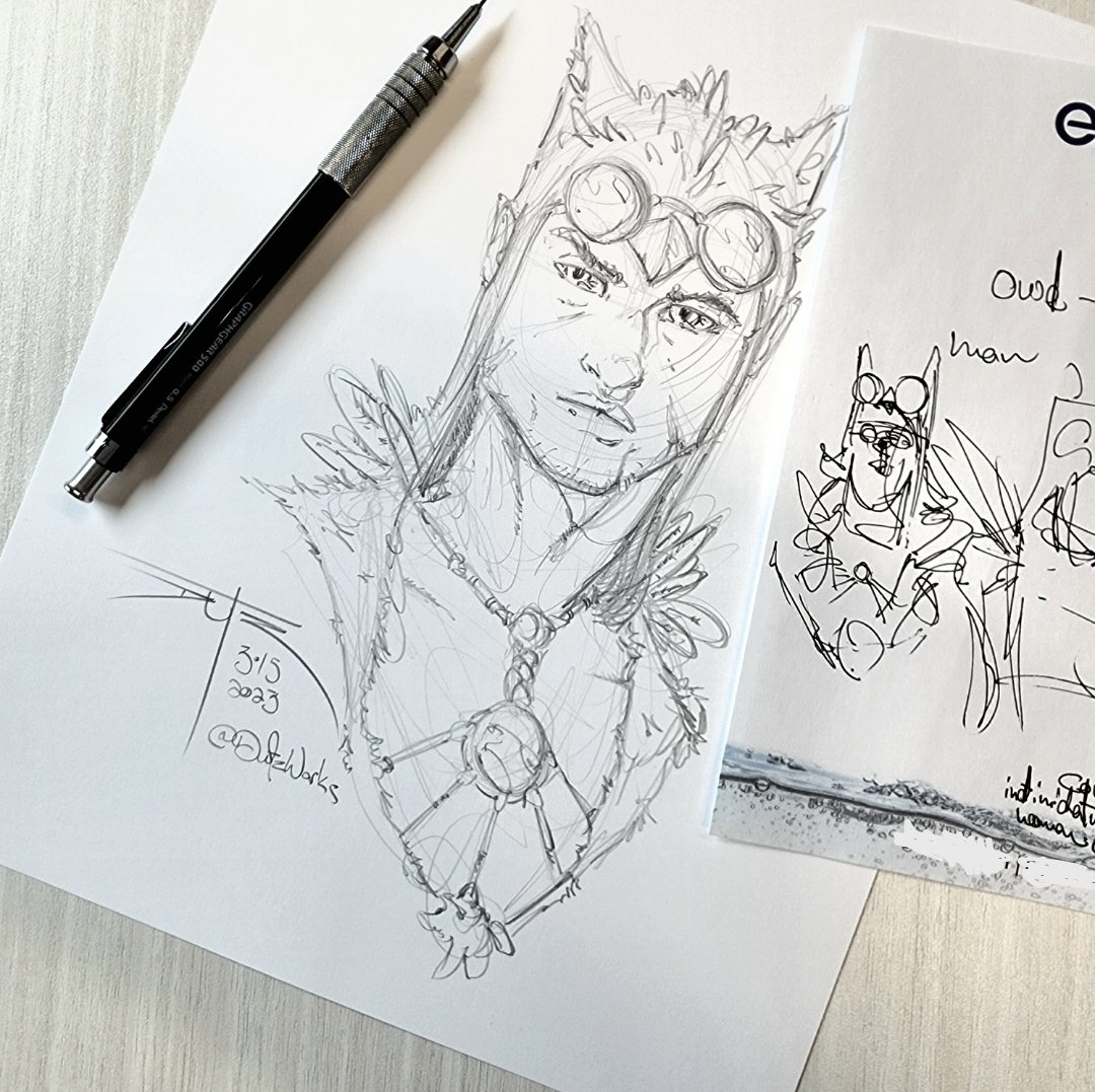 DutzWorks's tweet photo. Ahoy all! Jist wanted to share some fun lunch sketching and the thumbnail it was based on :)

Hope you're having a great day!

#dnd #dungeonsanddragons #art #owl #drawing #sketch #artist #face #characterart https://t.co/WBVPwL8bIE