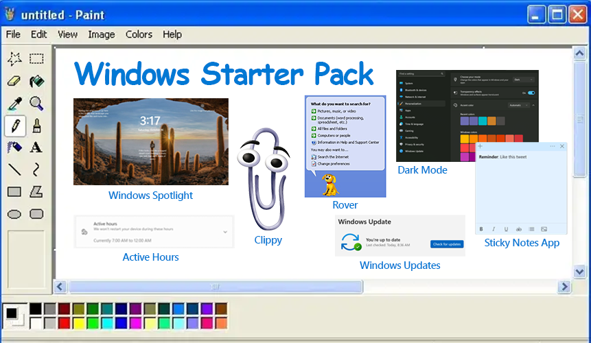 Windows's tweet photo. if you could add one thing to this Windows starter pack, what would it be? https://t.co/I6eOOrK5eH