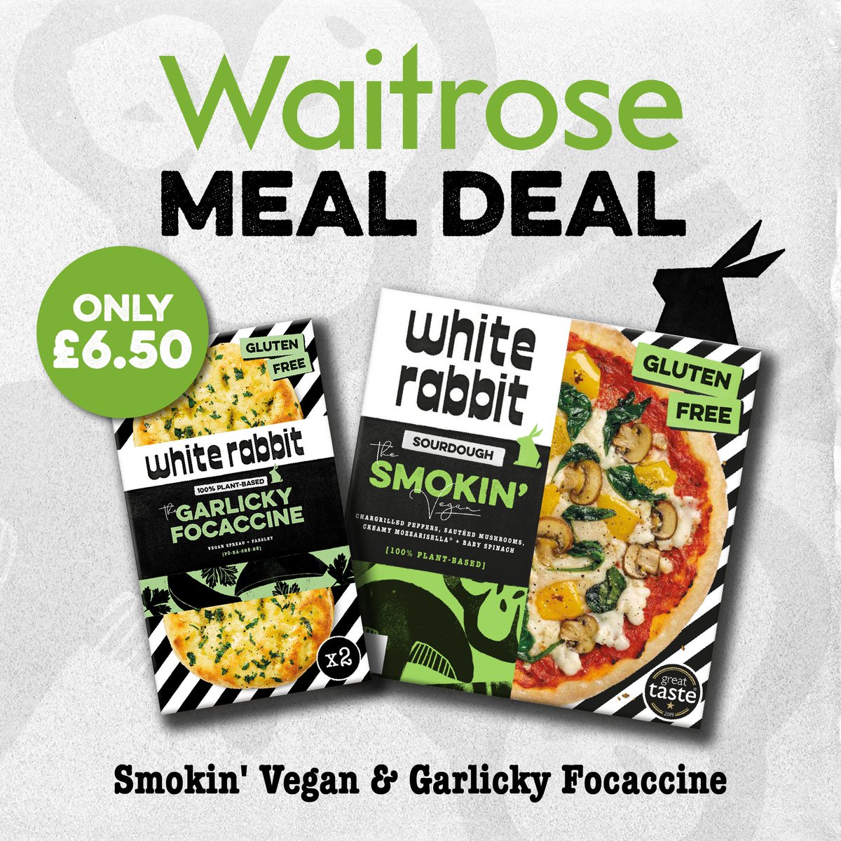 whiterabbitpiz's tweet photo. Stop what you are doing! Our Smokin' Vegan Pizza and Garlicky Focaccine are on offer in a delizioso meal deal at @Waitrose 🤤 

Head to @Waitrose to grab yours now whilst you can! https://t.co/gK1XJob2dw