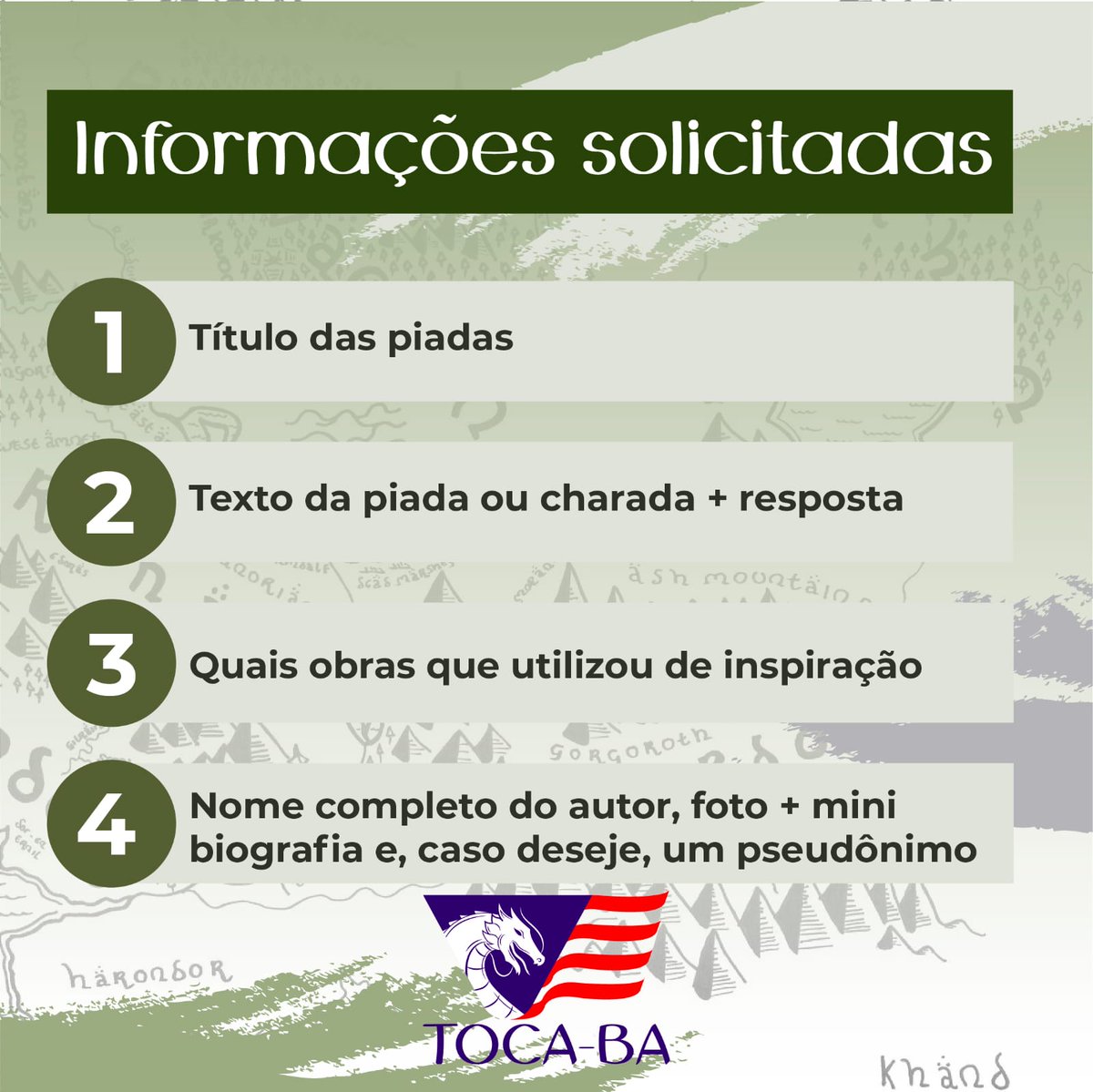 toca_pe_'s tweet photo. Piadistas? Criativo? Gosta de #Tolkien e o universo da Terra Média? Chegou sua chance de ser eternizado em um livro de piadas e contos bem humorados sobre a Terra Média. Participe, mande sua piada criticava e de bom humor até dia 31/03.
#TocaBA #piadas #humor #terramedia https://t.co/FkxYAvDk0w