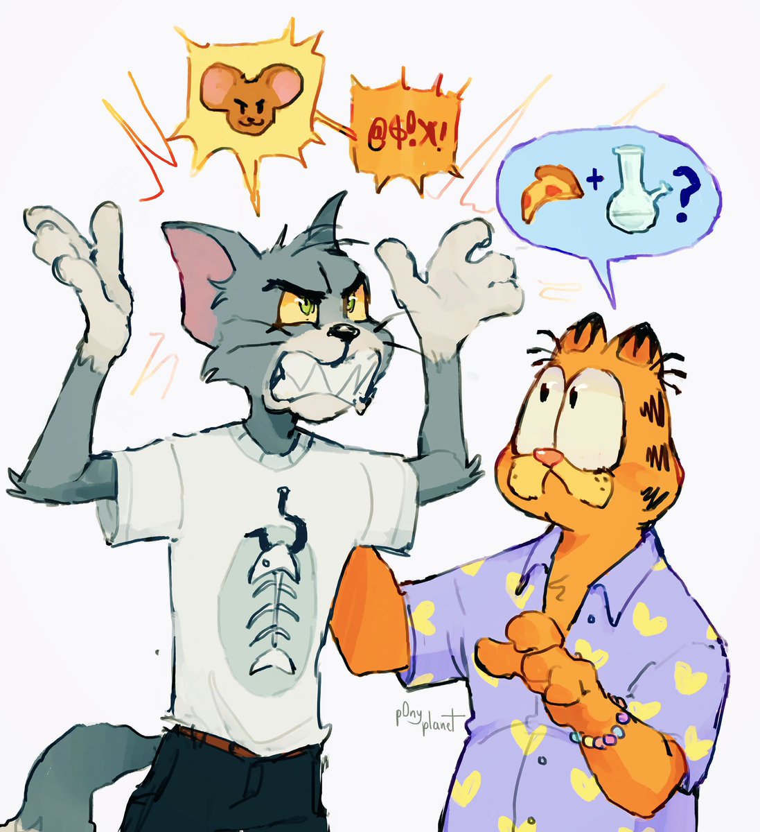 p0nyplanet's tweet photo. garfield and tom crossover fanart lol https://t.co/ivorYSY7rG
