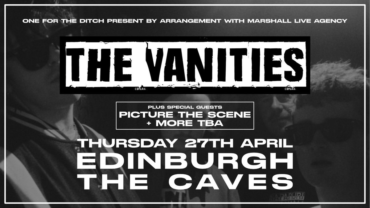 we are back doing a headliner in El Capital. Edinburgh Caves

We are in writing and recording mode - so if you wanna see us live anytime soon, for the foreseeable - this is yer chance, yer whack, your poontang and yer crack. 

Tickets: fatso.ma/XArP

The Vanities x