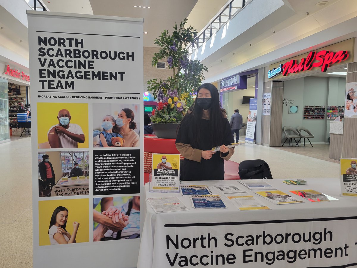 NorthScarbTO's tweet photo. Drop by @Bridlewood_Mall to get info about upcoming local Covid-19 vaccine clinics and community resources at the @NorthScarbTO info table and check out the magic show! https://t.co/yQD4DTEXD9