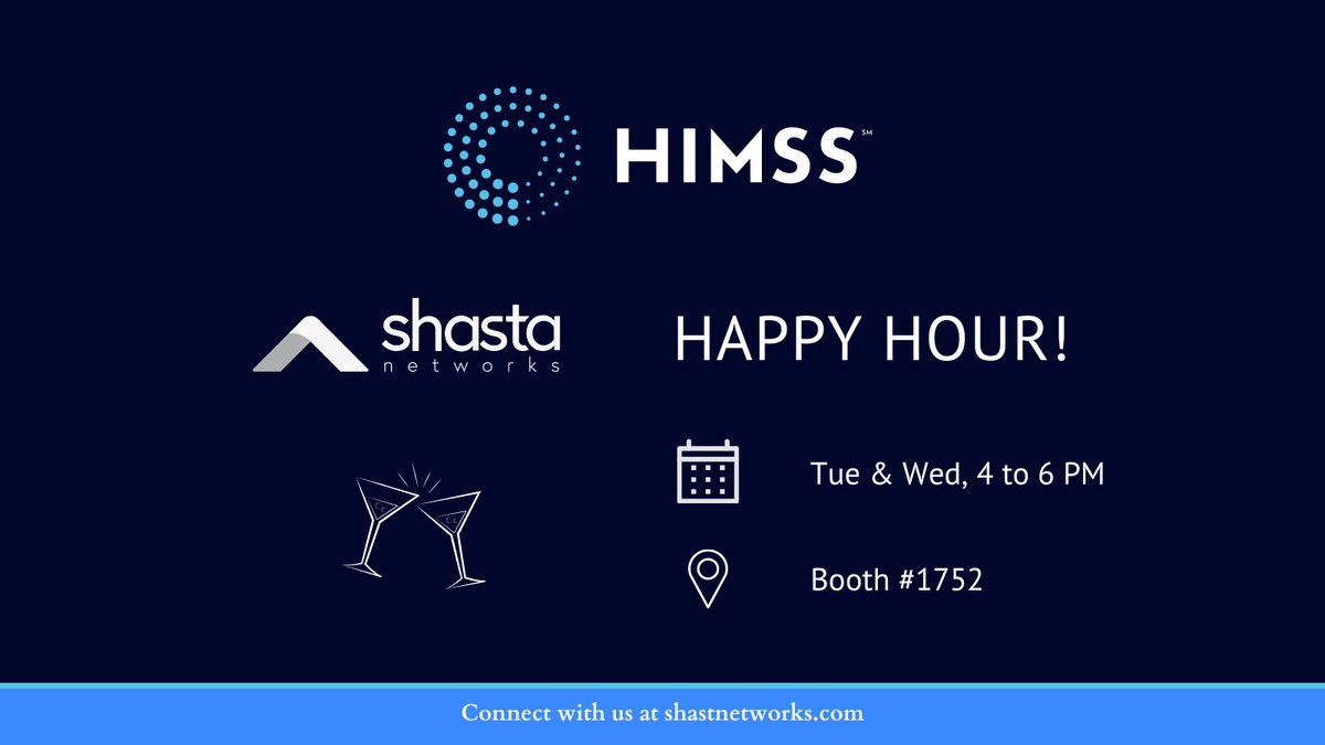 ShastaNetworks's tweet photo. Just one month left until #HIMSS23! Shasta will host two Happy Hours, and you're invited!

Please RSVP here and share this invitation with your colleagues. We'll see you there!

#HealthIT #Interoperability https://t.co/e174EKyX8t