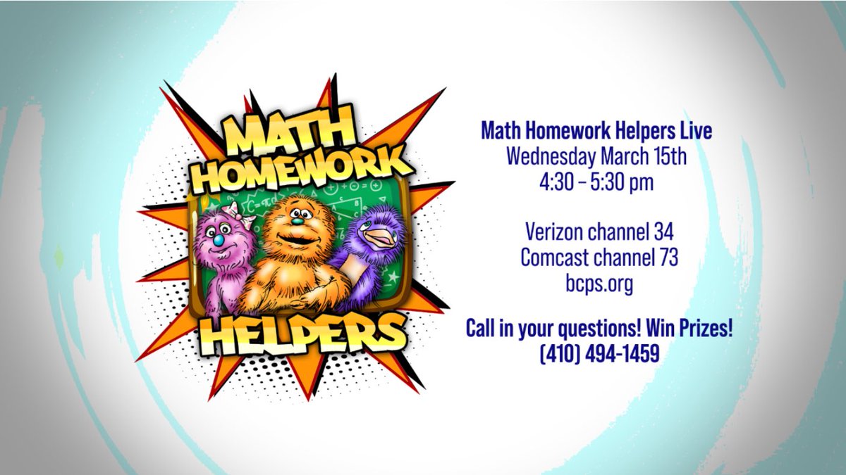 Hey BCPS friends, let the kids know that we’re going live with some homework help today at 4:30! <a href="/bcpstv/">BCPS-TV</a> <a href="/BCPSMATH/">TEAMBCPS Math</a> #callinwinprizes