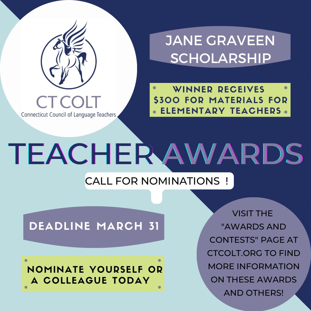 Do you know a World Language teacher that deserves to be recognized for their hard work and dedication? Visit our website to nominate them for one of our awards!