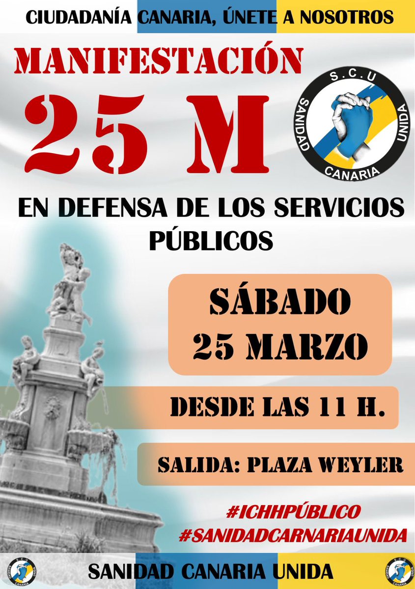 Por la sanidad pública, digna y equitativa en todas las islas y en toda la península.

<a href="/SanidadCanariaU/">Sanidad Canaria Unida</a> #SanidadPublica #25Marzo