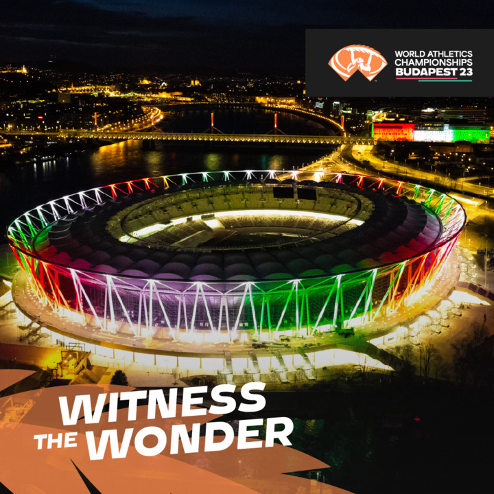 wabudapest23's tweet photo. 🇭🇺 On the eve of 15 Mar., Budapest's National Athletics Centre shines in national colors to honor the 1848-49 Hungarian Revolution &amp; War of Independence. In 5 months, our athletes'll compete at WCH #Budapest2023 with the same spirit as our ancestors fought for freedom 175yrs ago! https://t.co/5hzWN9LOy5