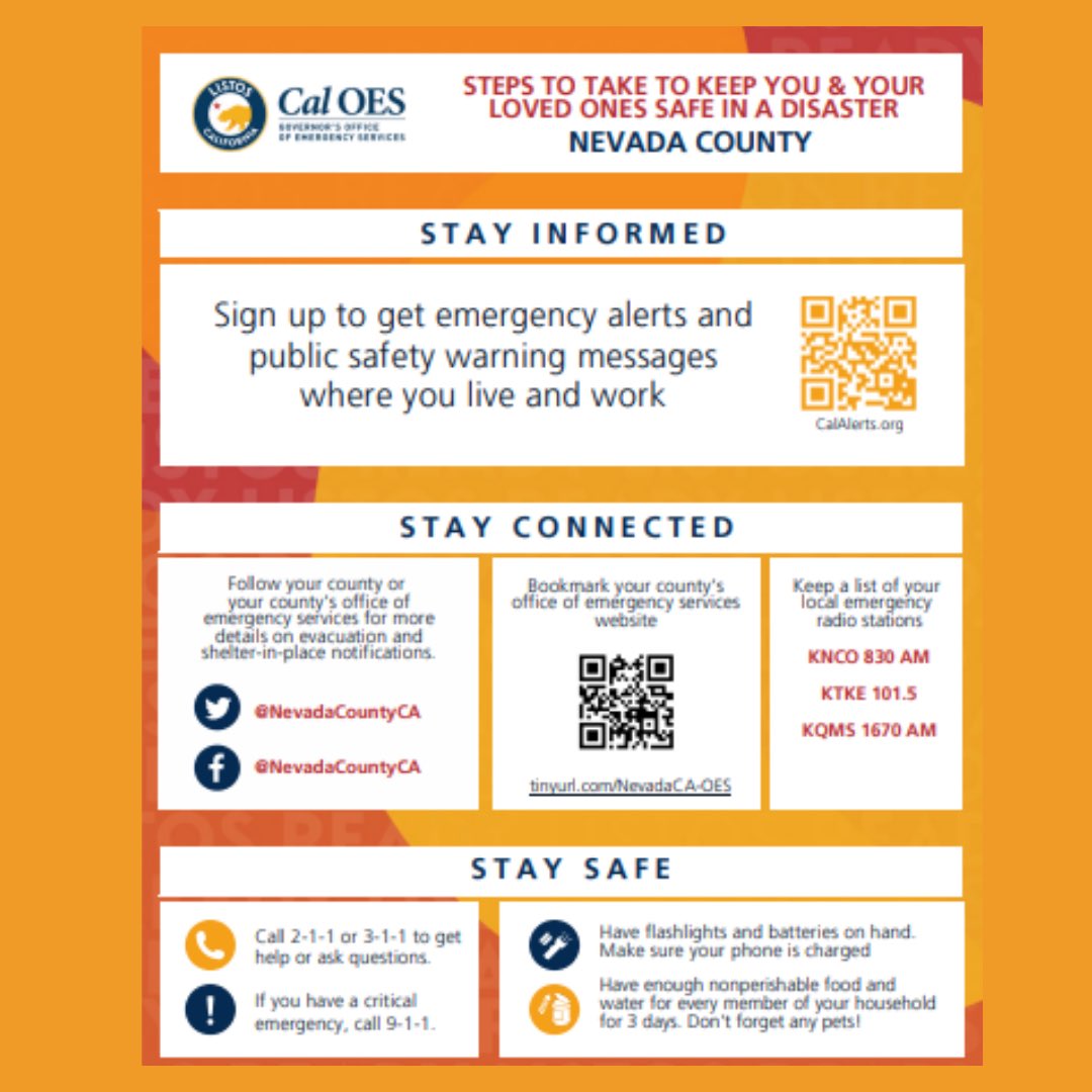 Wet weather is returning w/ weaker systems late Friday-Sunday. A stronger storm comes in on Monday bringing widespread rain, heavy mountain snow &amp; gusty winds. CalOES created a County Emergency Info Resource Sheet, highlighting the best ways to stay informed, connected &amp; safe.