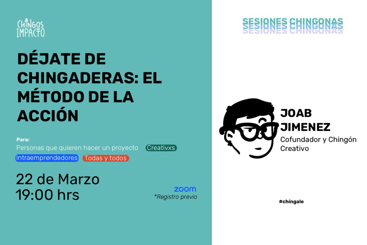 redimpactolatam's tweet photo. Queremos extenderles la invitación de @chingosdimpacto a las Sesiones Chingonas para conocer las razones por las cuáles a veces tenemos tantas ideas, pero sólo muy pocas las hacemos realidad.
REGISTRO: https://t.co/nEC1fsaryt https://t.co/lnoW1MqHJc